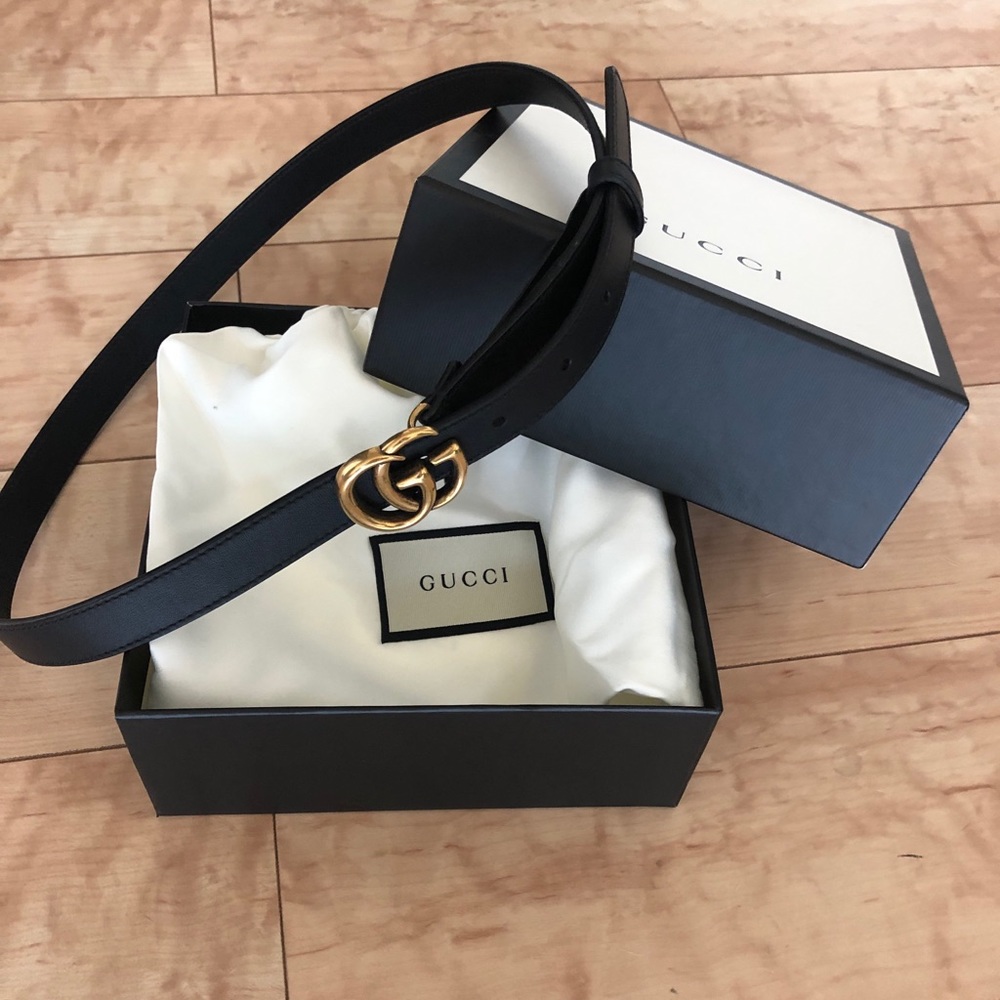 Leather belt with Double G buckle